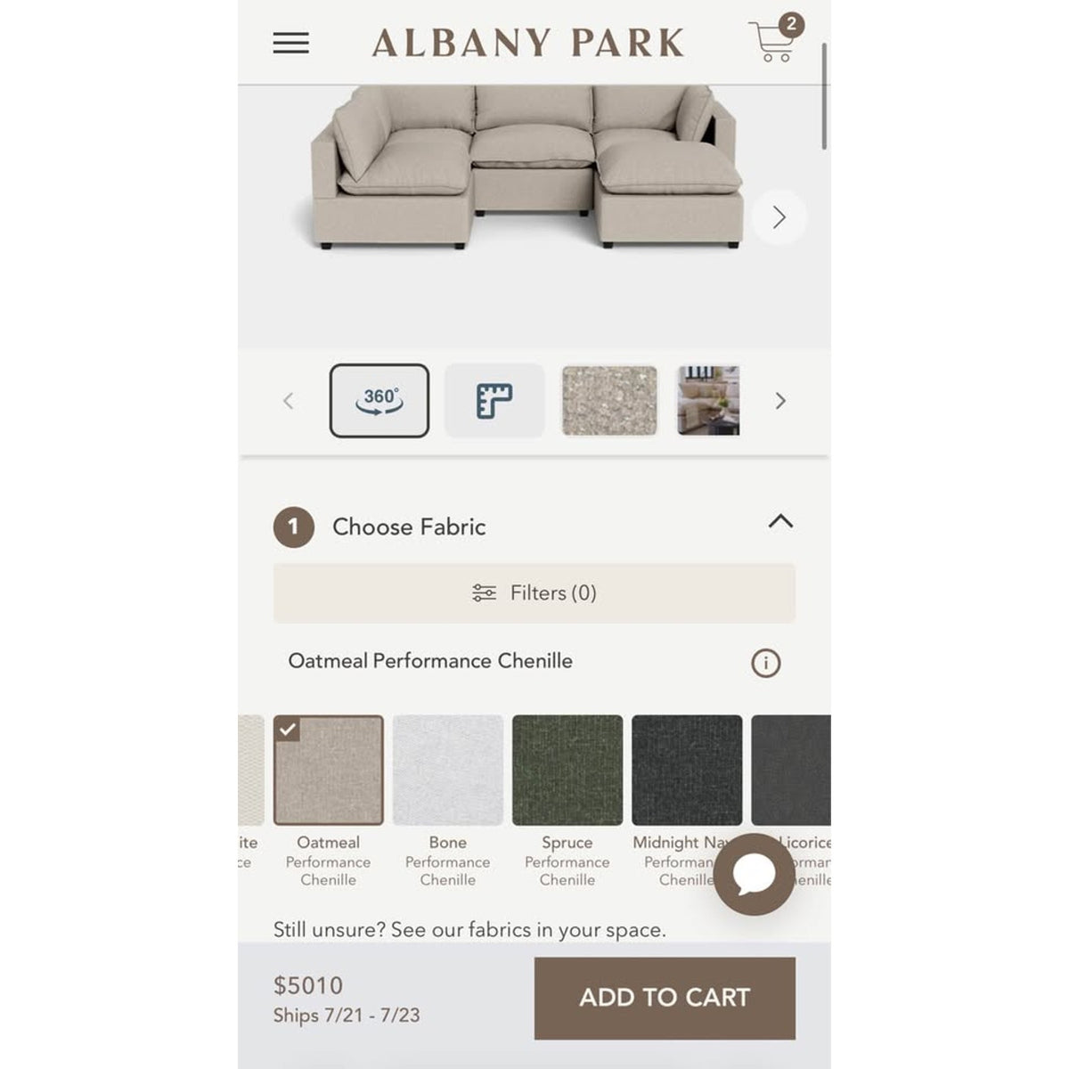 Albany Park Kova Pillow Cushion L-Shape Sectional with Ottoman | Oatmeal Performance Chenille