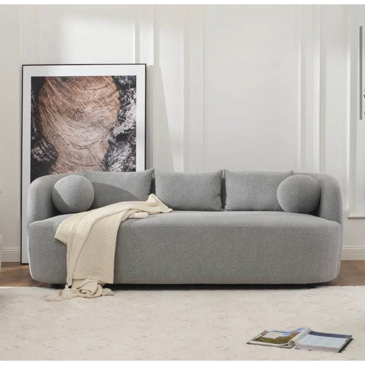 New 85” Modern Sofa – Light Gray Boucle – Retail $1,189 “open box” Wade Logan Brinae Delivery Avail