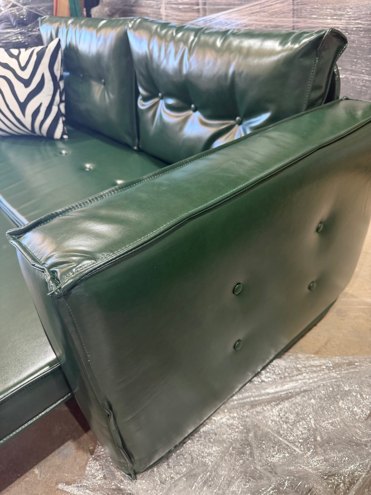 Dark Green Leather-Look Sleeper Loveseat – Pull-Out Bed + Storage – Delivery Available