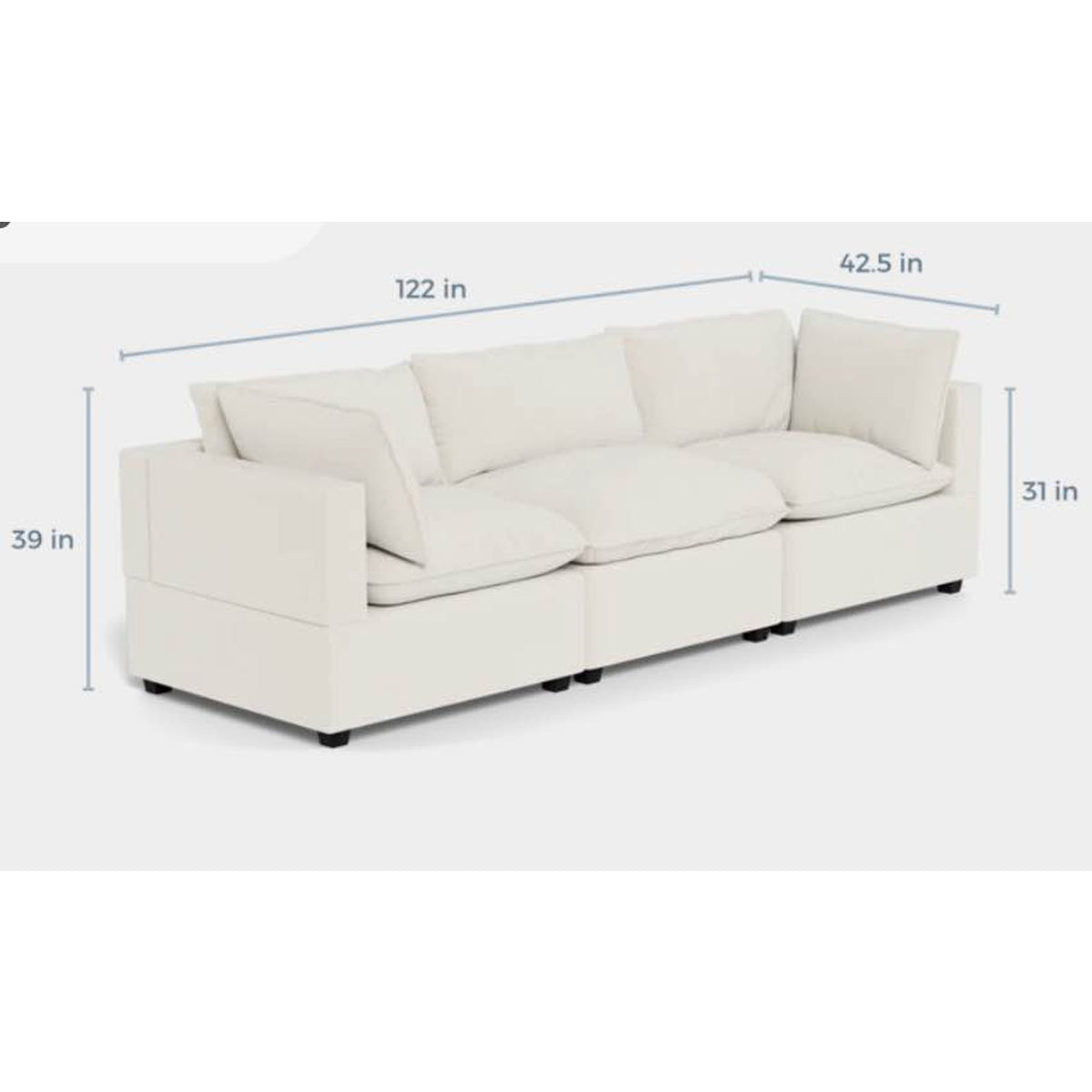 Albany Park Kova Pillow Cushion Sofa | Oyster White Performance Chenille | 122” - Delivery Available