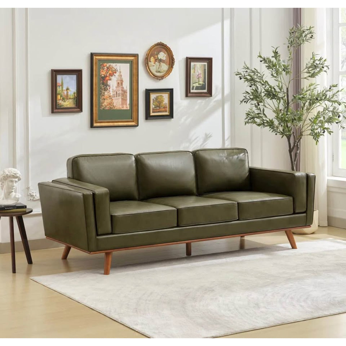New 84” Vegan Leather Sofa – Olive Green - George Oliver Reeves - MCM - Delivery Available