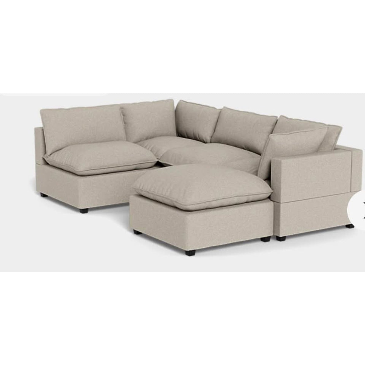 Albany Park Kova Pillow Cushion L-Shape Sectional with Ottoman | Oatmeal Performance Chenille