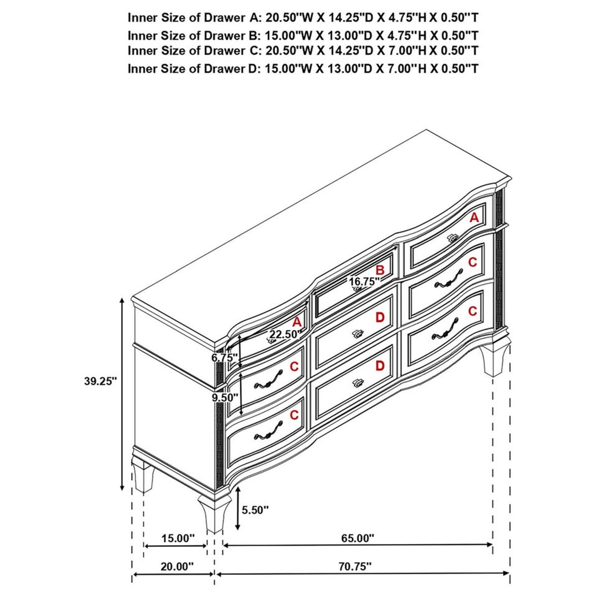 NEW OPEN BOX | Coaster Evangeline 9-Drawer Dresser – Silver Oak | RETAIL $1,790 | DELIVERY AVAILABLE
