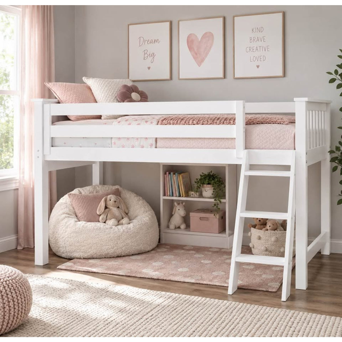 New White Solid Wood Twin Loft Bed – Open Bottom – Retail $929 – Delivery Availablee
