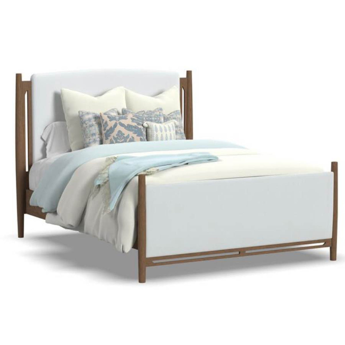 Flexsteel Verona King Upholstered Bed – Light Oak & Cream Fabric – Complete Bed Set