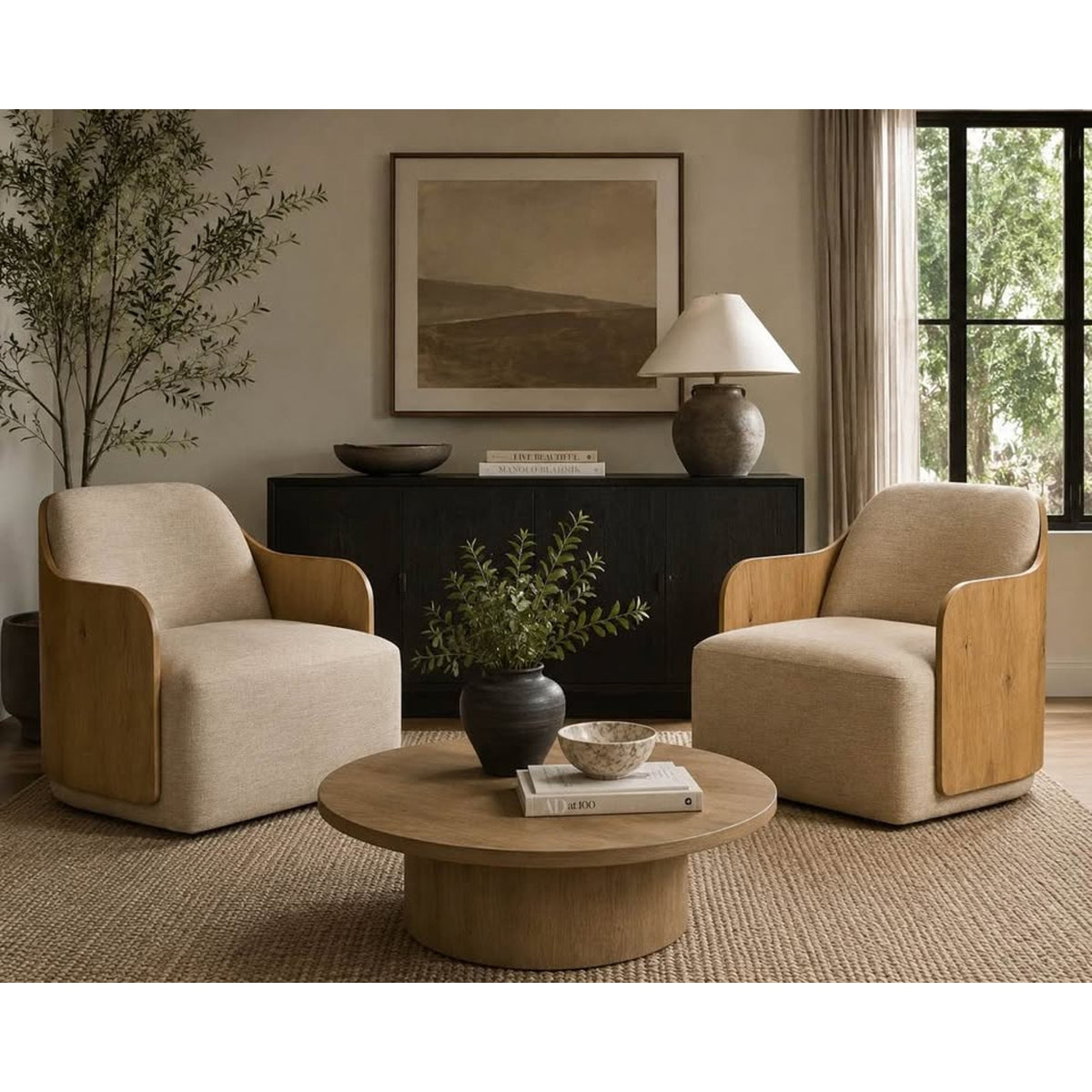 Pair of Four Hands Hemphill Swivel Armchairs – New Open Box $2,400 Retail - Delivery Available
