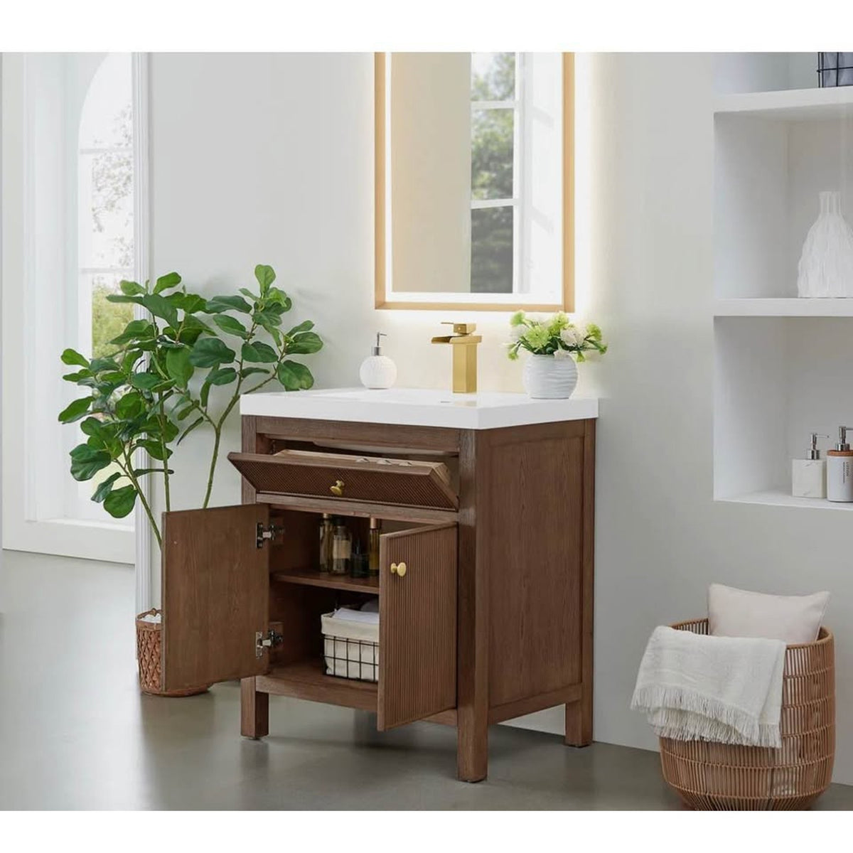 30” Bathroom Vanity - Cracked Top - $1,000 Retail Birch Lane - Dark Wood Base - Delivery Available