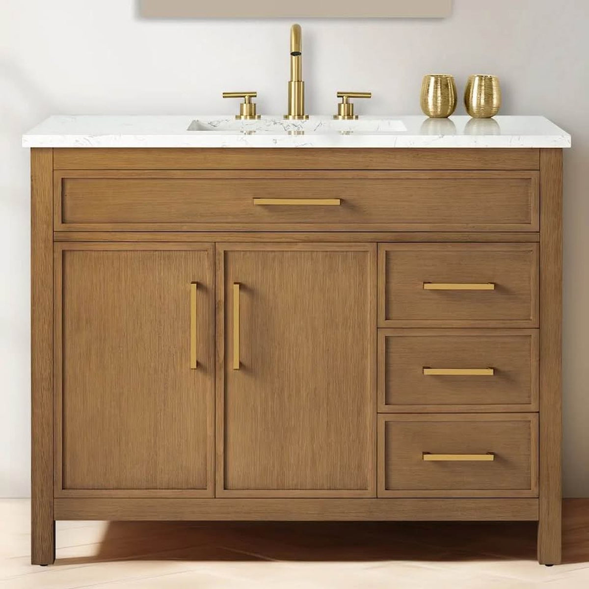 New 42” Natural Wood Bathroom Vanity with White Stone Top – New Open Box - Delivery Available
