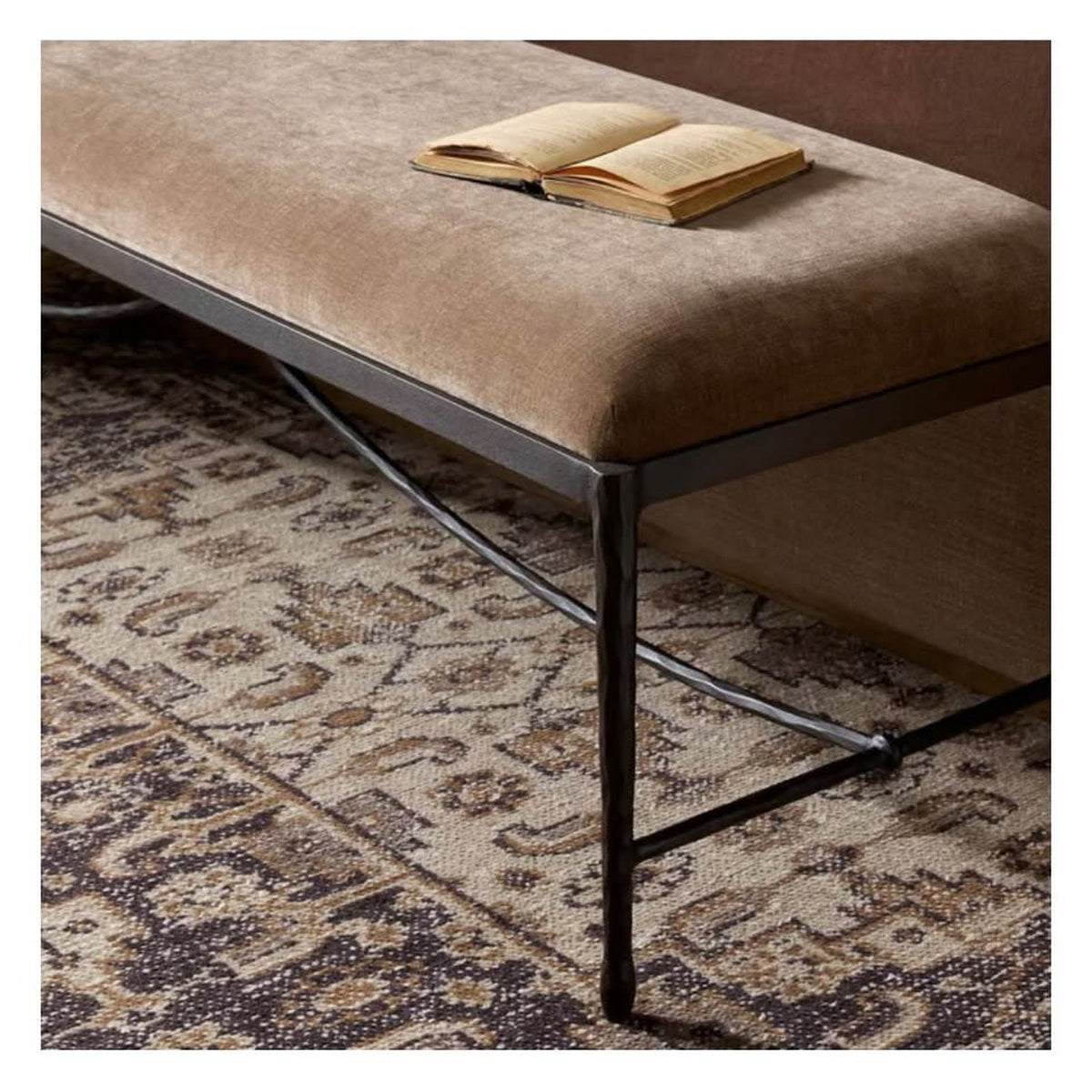 Four Hands Jade Upholstered Accent Bench – Altair Mushroom – New Open Box - Delivery Available