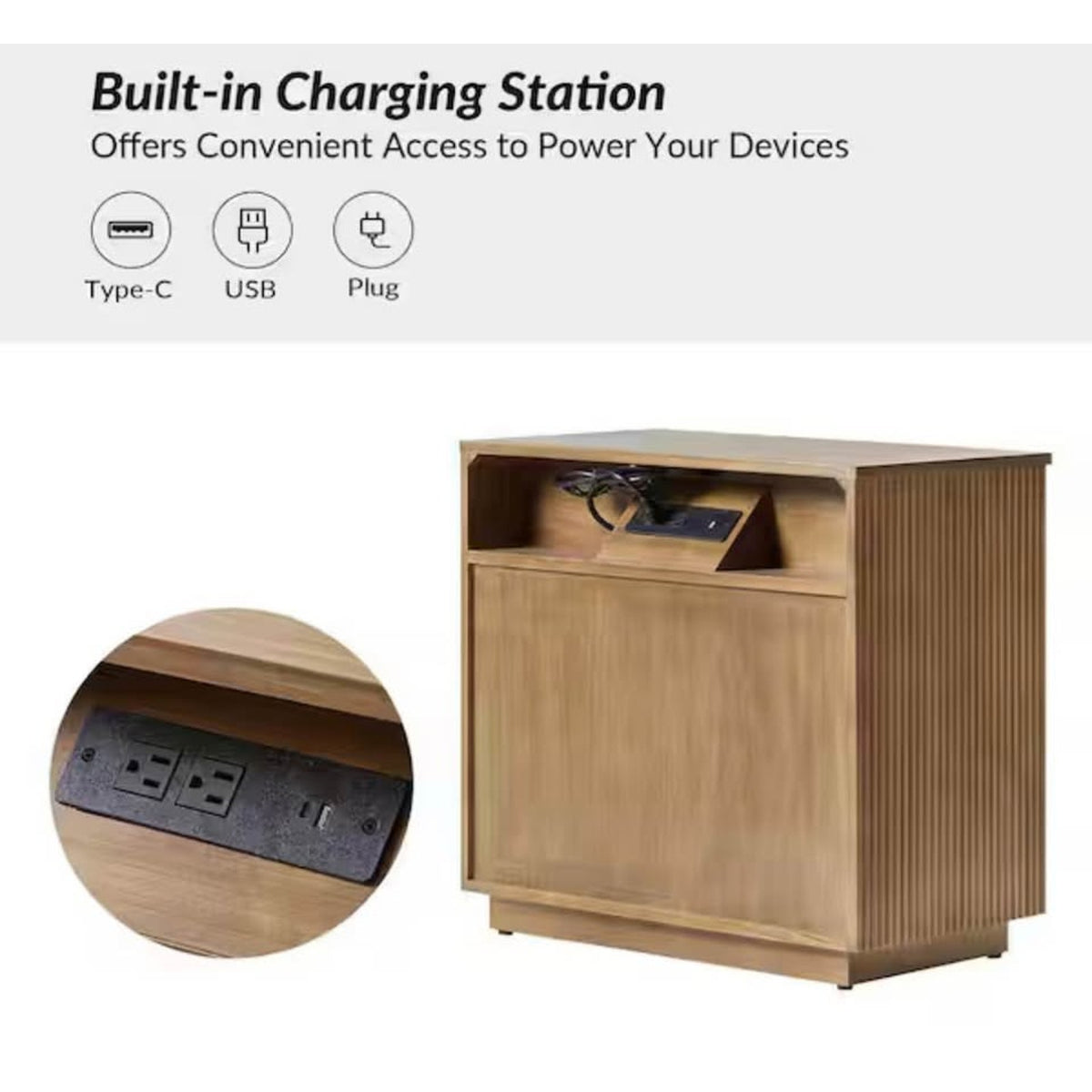 3-Drawer Nightstand - New open box - $469 Retail Solid Wood with Charging Station - Delivery