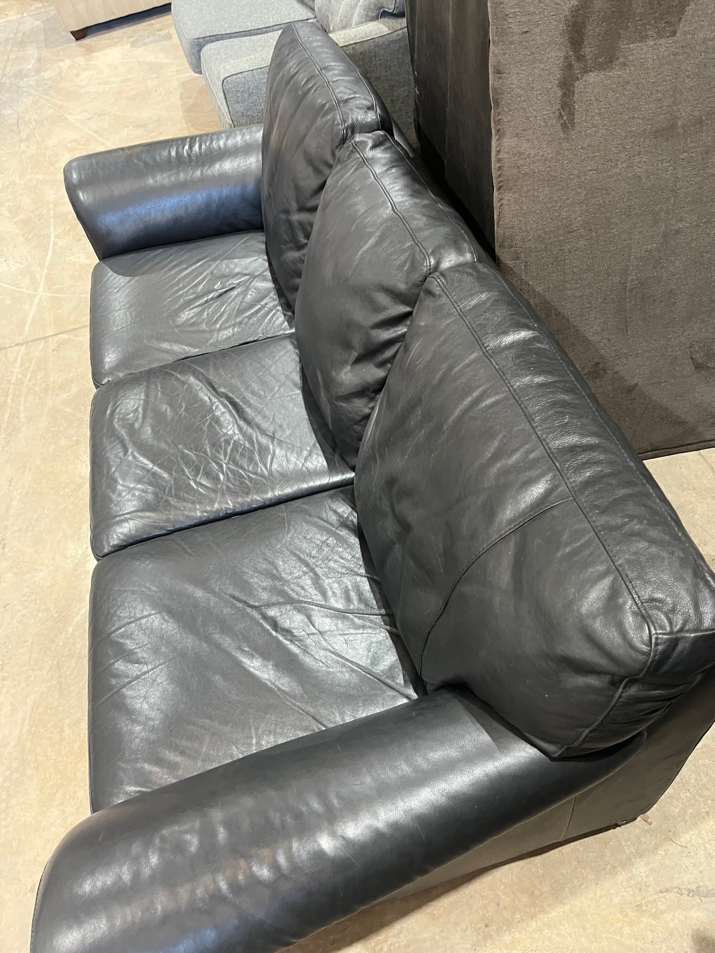 Genuine Italian Leather Sofa Couch - Black - Natuzzi Brand