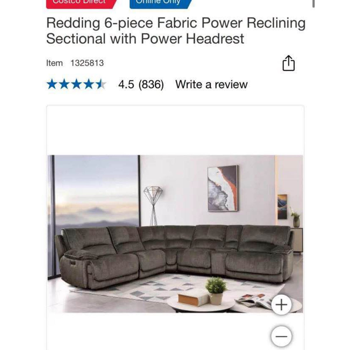 Redding 6-Piece Fabric Power Reclining Sectional with Power Headrests – Gray Delivery Available