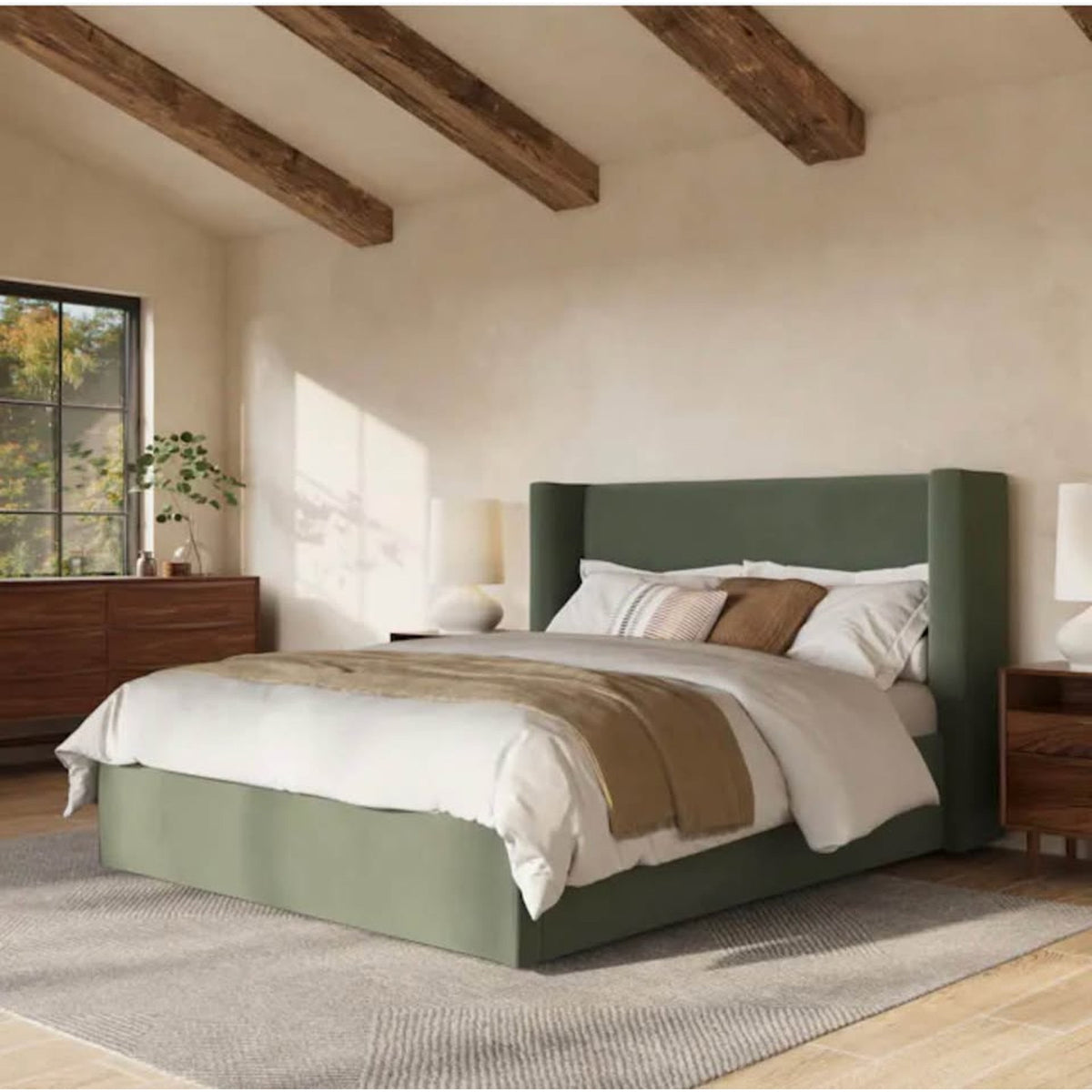 New Modern Green Velvet Queen Bed by Article Furniture – $1500 Retail “open box” Delivery Available