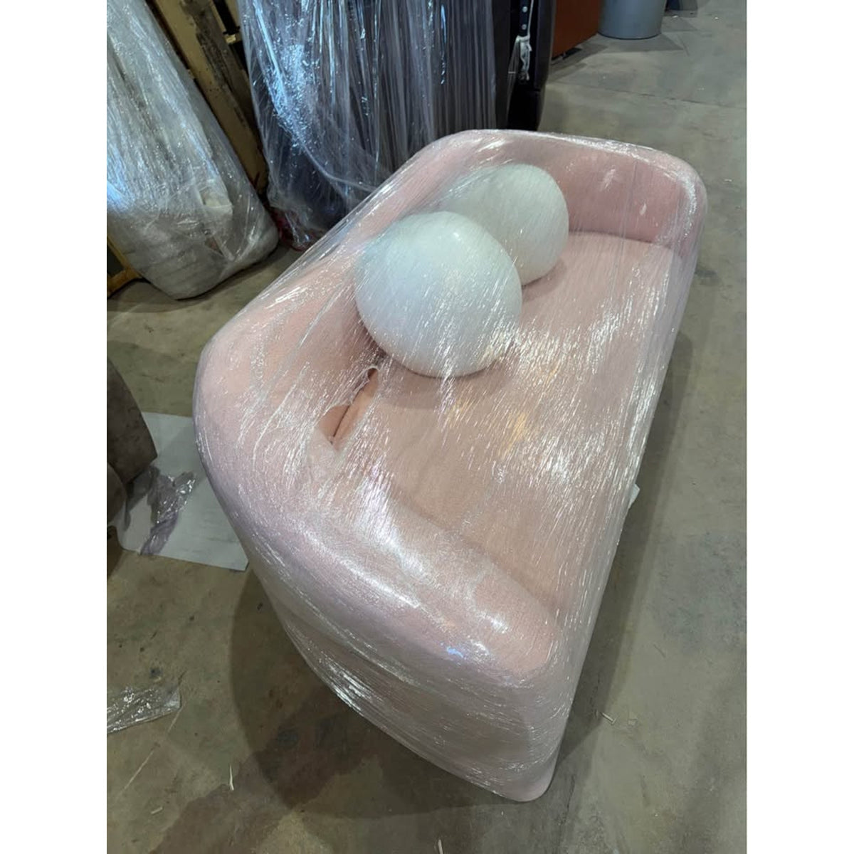New 62” Curved Pink Teddy Bouclé Loveseat – $1,299 Retail – Delivery Available