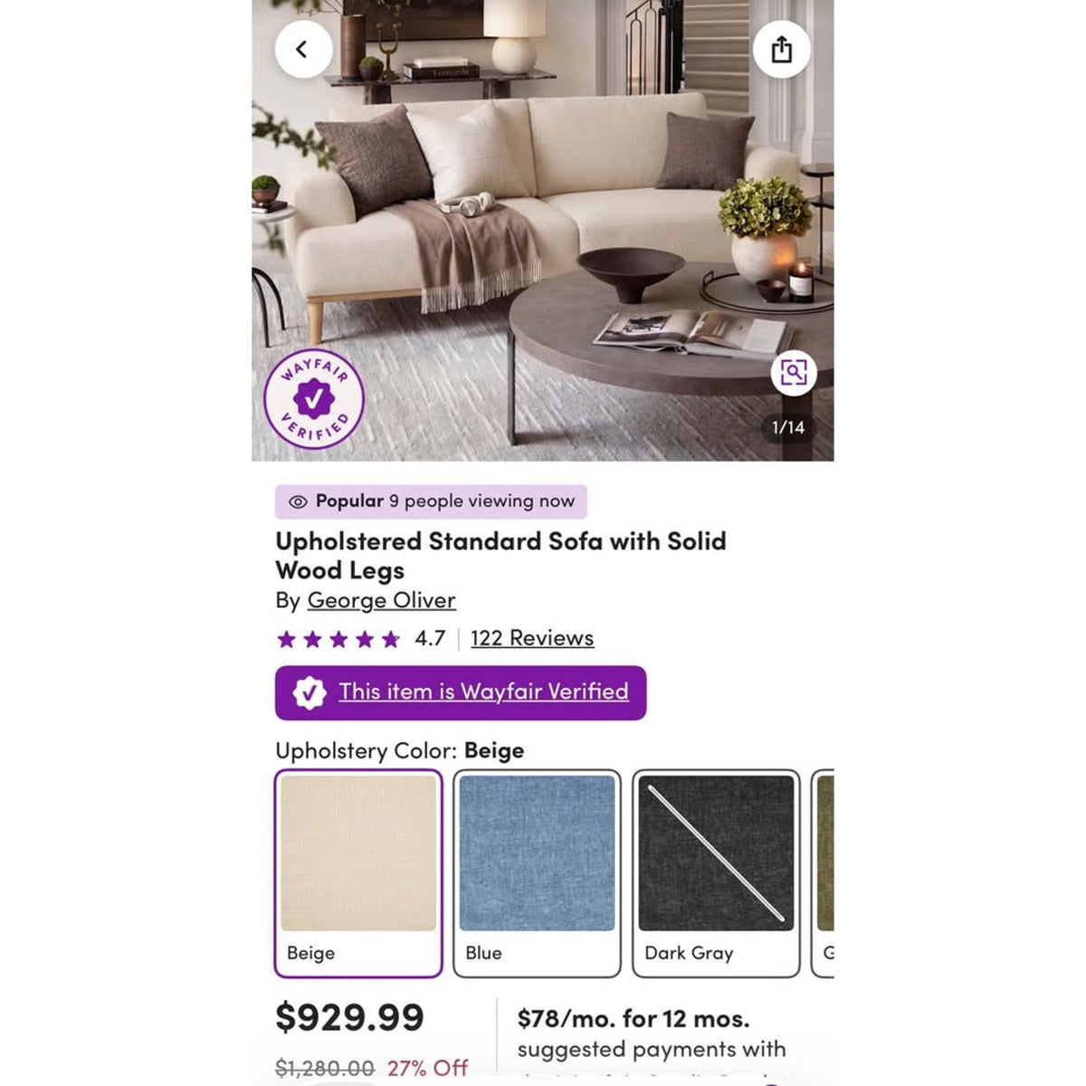 New 84” Khaki Sofa – $1,300 Retail – Delivery Available