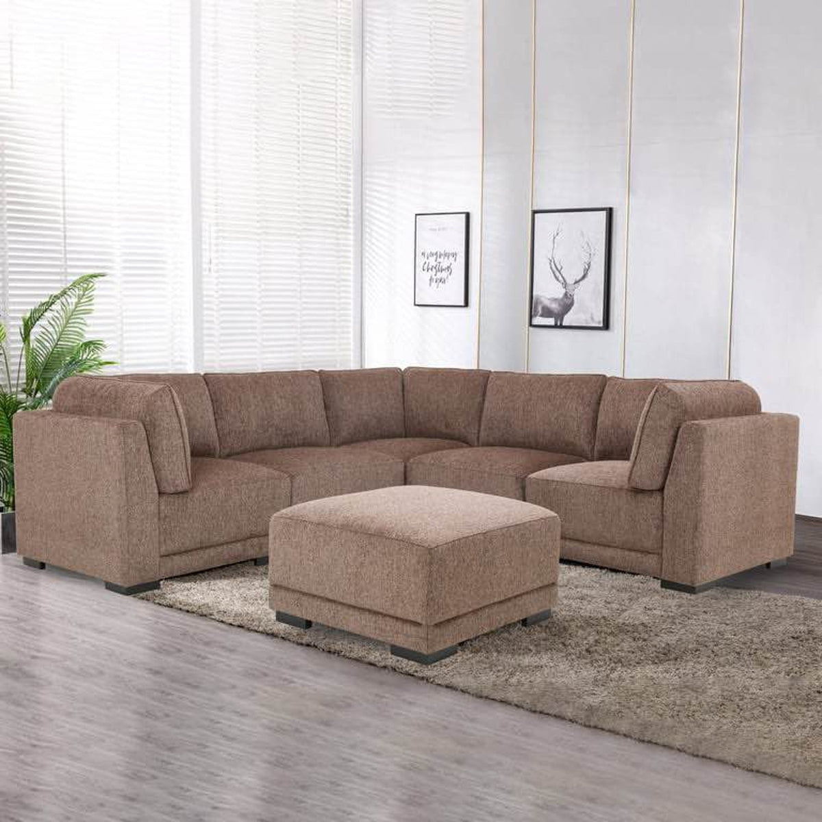 New open-box Costco Belize 6-Piece Fabric Modular Sectional in Brown - Delivery Available
