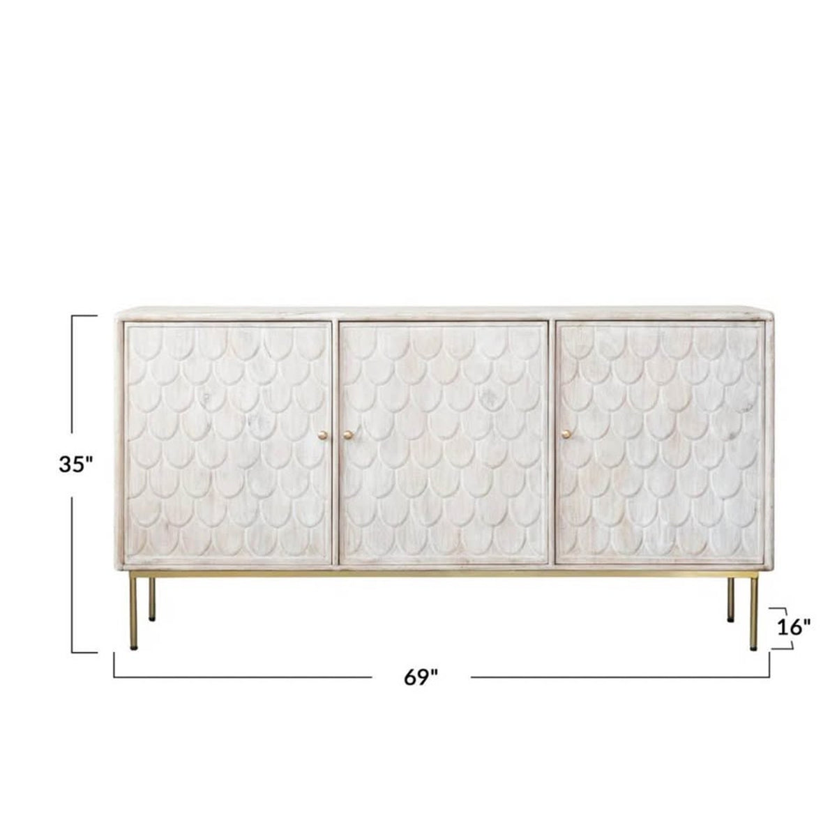 Creative Co-Op Olvan 69” Carved Wood Sideboard / Buffet Cabinet – New Open Box Delivery Available