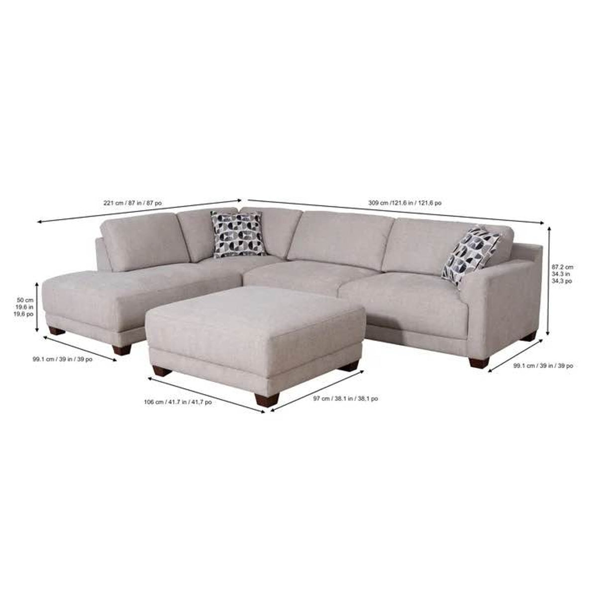 Costco Raylin Fabric Sectional with Ottoman | Light Gray Chaise Sectional Sofa Delivery Available