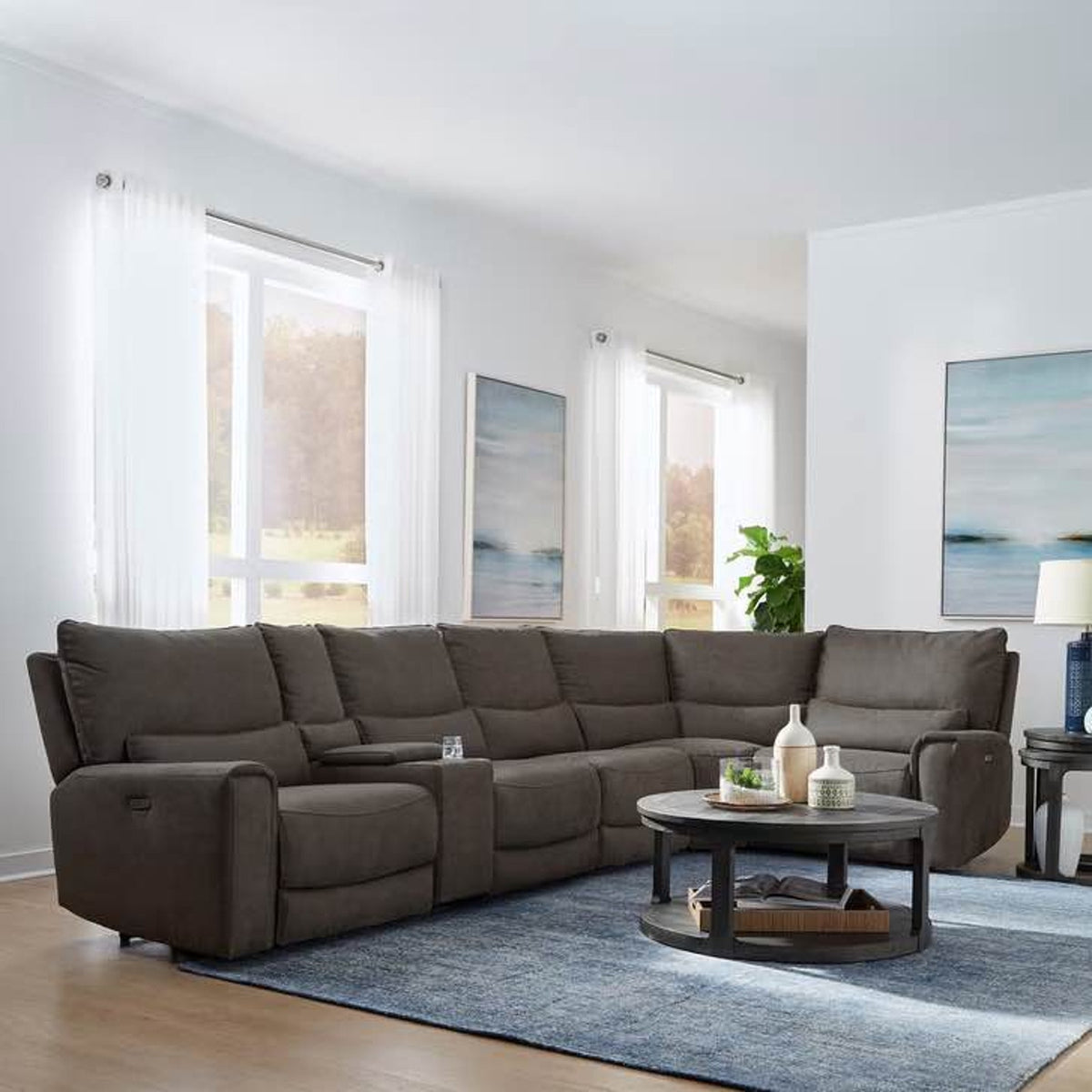 Adelaide 6-Piece Fabric Power Reclining Sectional with Power Headrests – Gray - Delivery Available