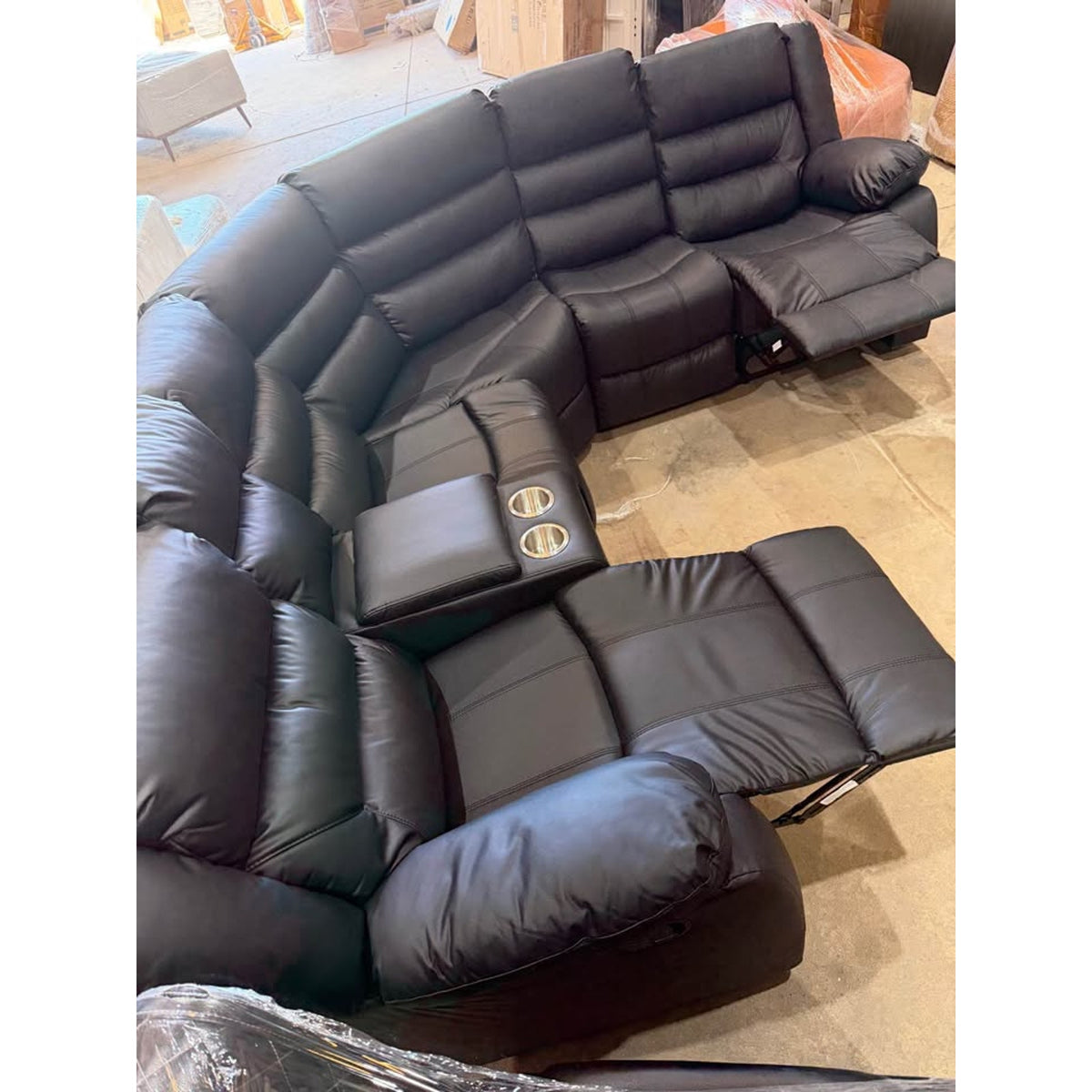 3-Piece Black Faux Leather Reclining Sectional – Storage Console – Delivery Available