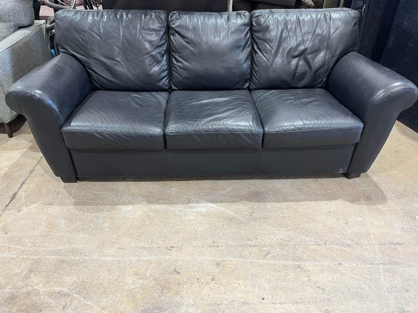 Genuine Italian Leather Sofa Couch - Black - Natuzzi Brand