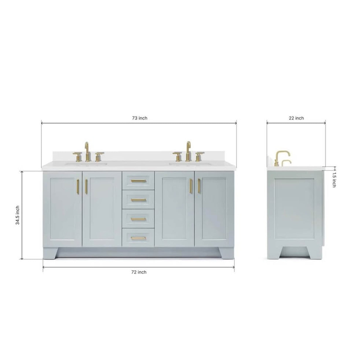 Longshore Tides Freitas 72” Double Bathroom Vanity | Gray | White Quartz Top | Delivery Available