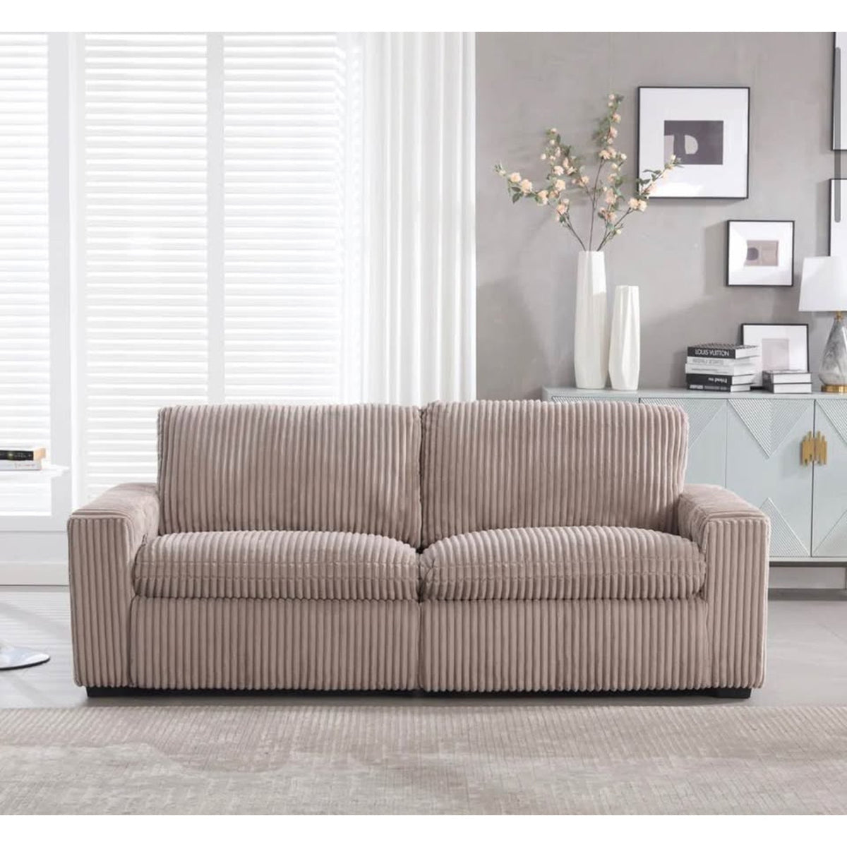 New 87” Dual Power Reclining Corduroy Loveseat – Mushroom Taupe – Retail $1,599 – Delivery Available