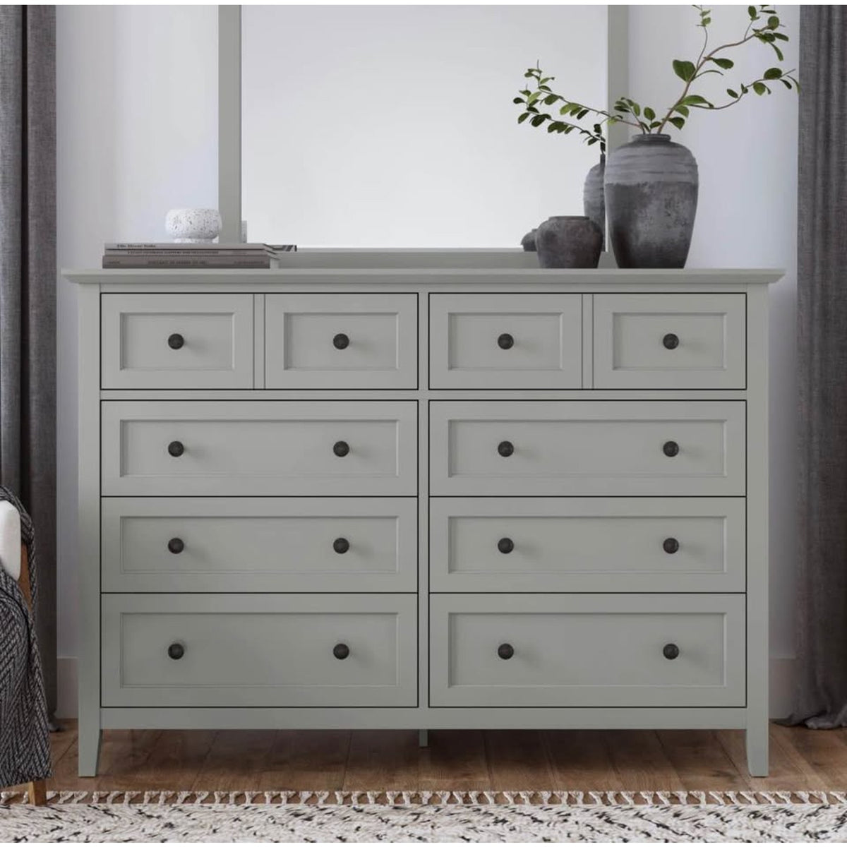 60” Gray 8-Drawer Solid Wood Dresser – New Open Box