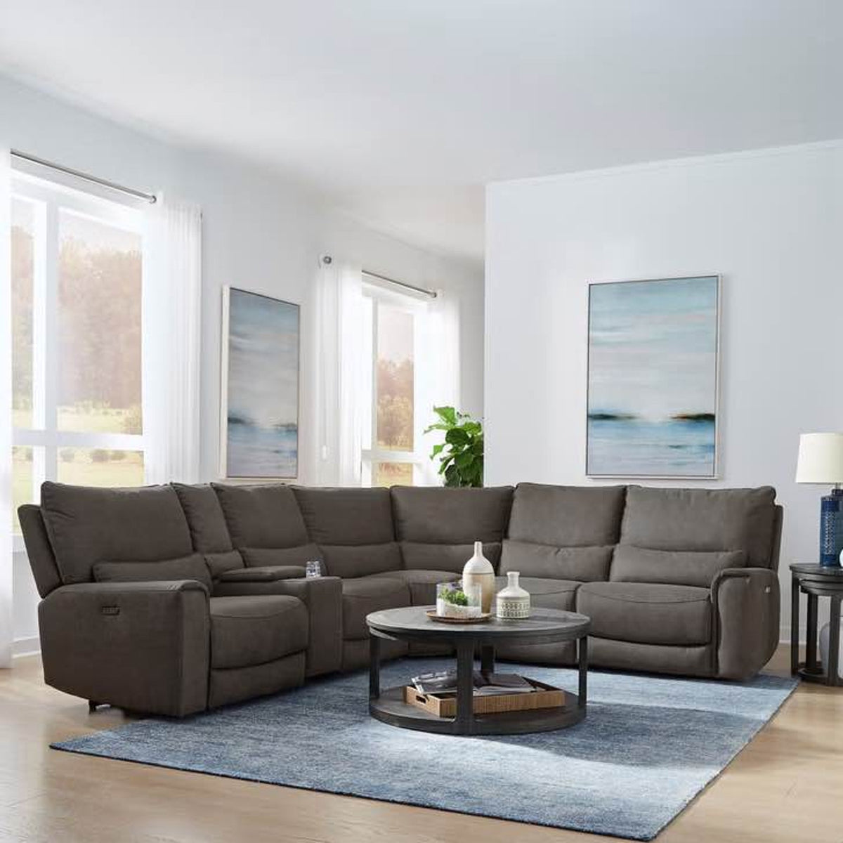 Adelaide 6-Piece Fabric Power Reclining Sectional with Power Headrests – Gray - Delivery Available
