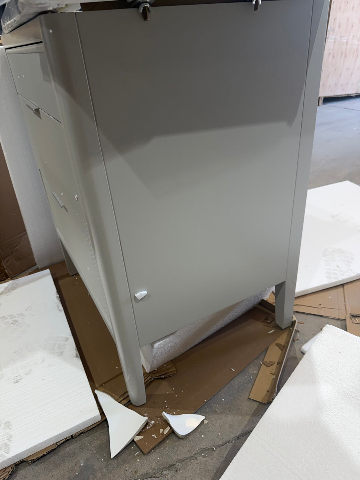 30″ Bathroom Vanity BASE ONLY – Fluted Gray 2-Drawer – No Top – Delivery Available