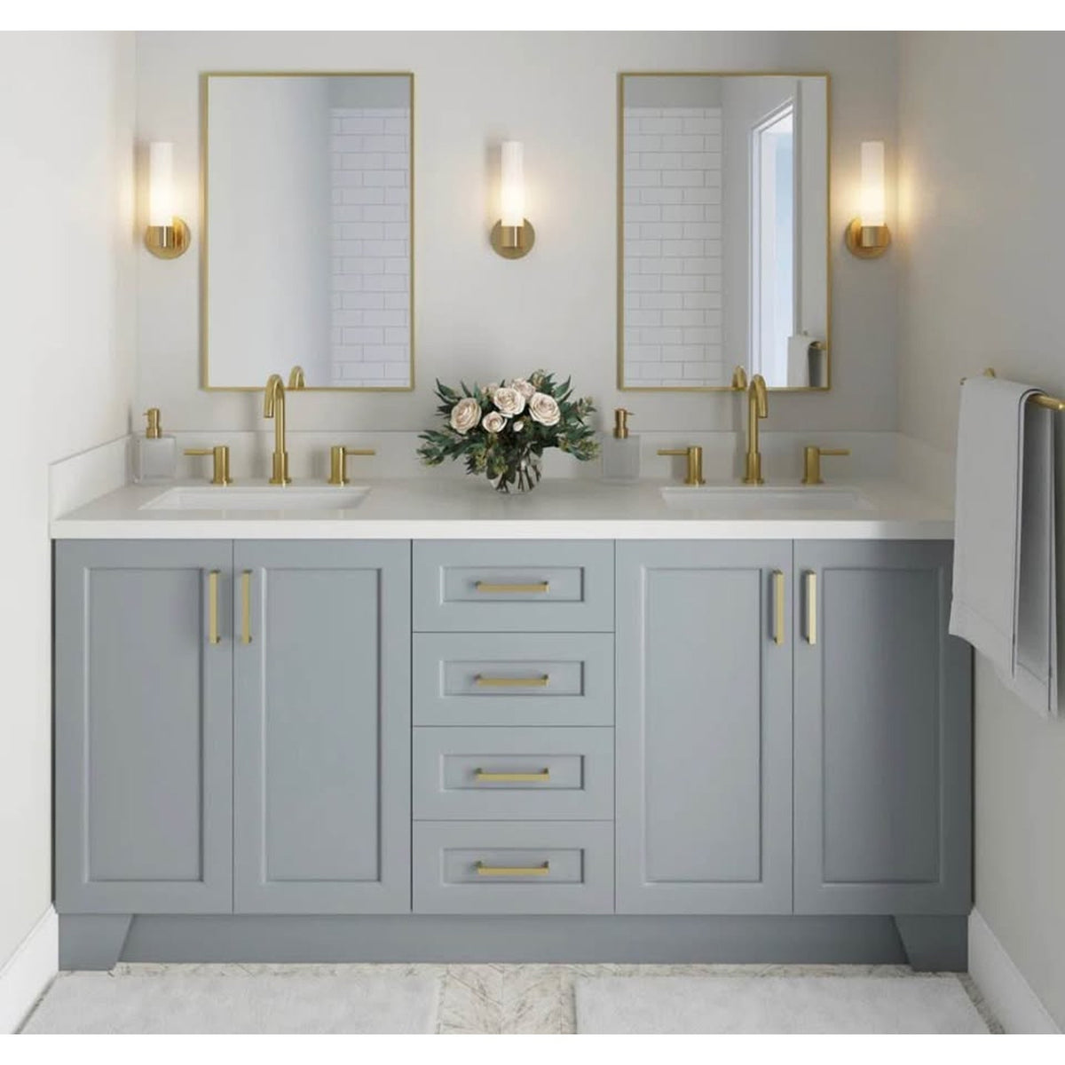 Longshore Tides Freitas 72” Double Bathroom Vanity | Gray | White Quartz Top | Delivery Available