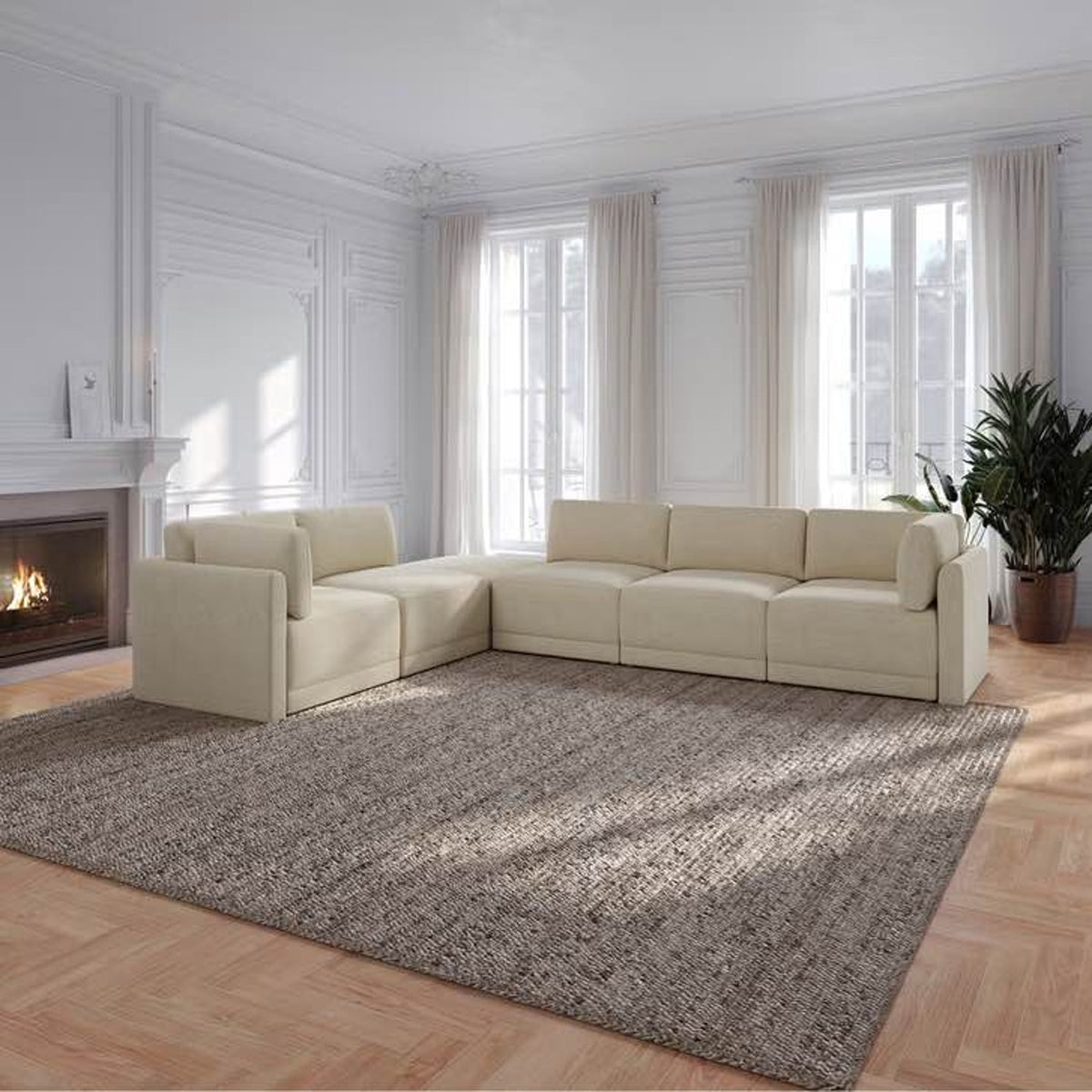 Thomasville Fallon 6-Piece Modular Sectional with Ottoman – Beige/Cream – $1,699 Retail Delivery