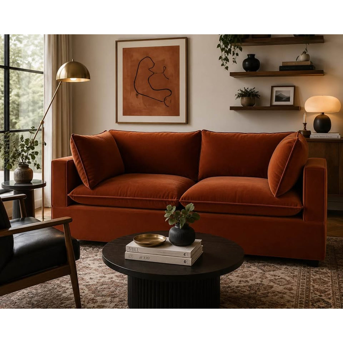 Albany Park Kova Pillow Cushion Sofa | Rust Performance Velvet | 86” - Delivery Available