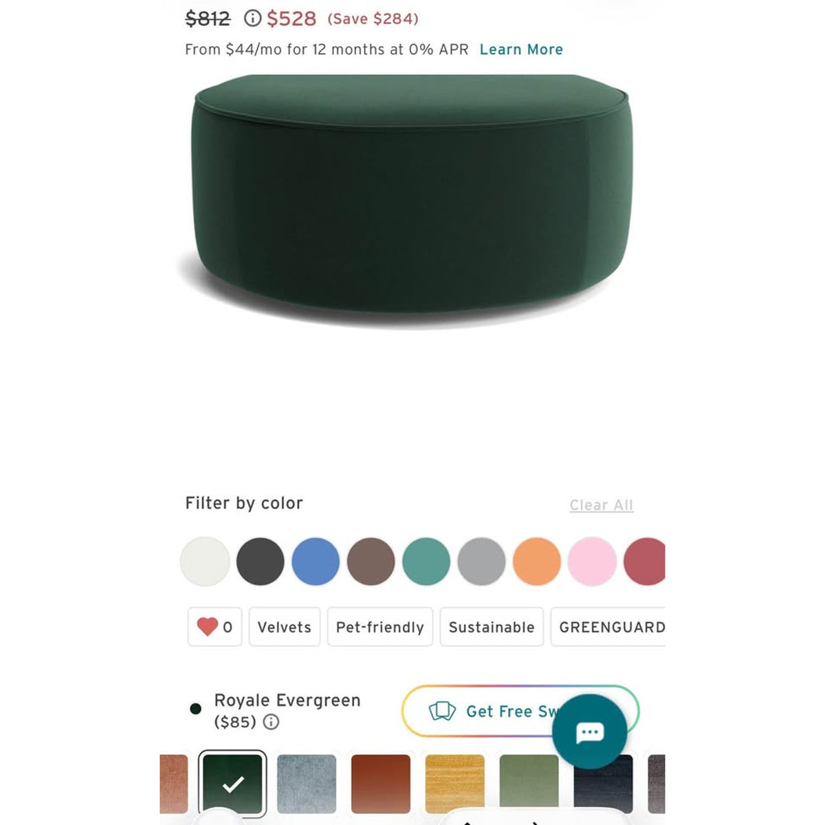 Joybird Cullen Cocktail XL Ottoman – Royale Evergreen Velvet | New Open Box - Delivery Available