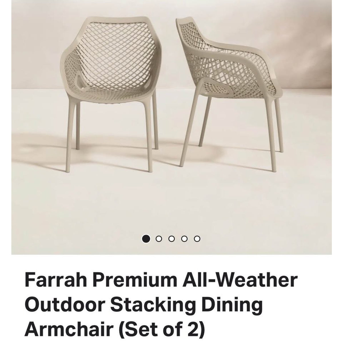 New AllModern Outdoor Dining Chairs – Sand Beige – Stackable – Up to 8 Available –Delivery Available