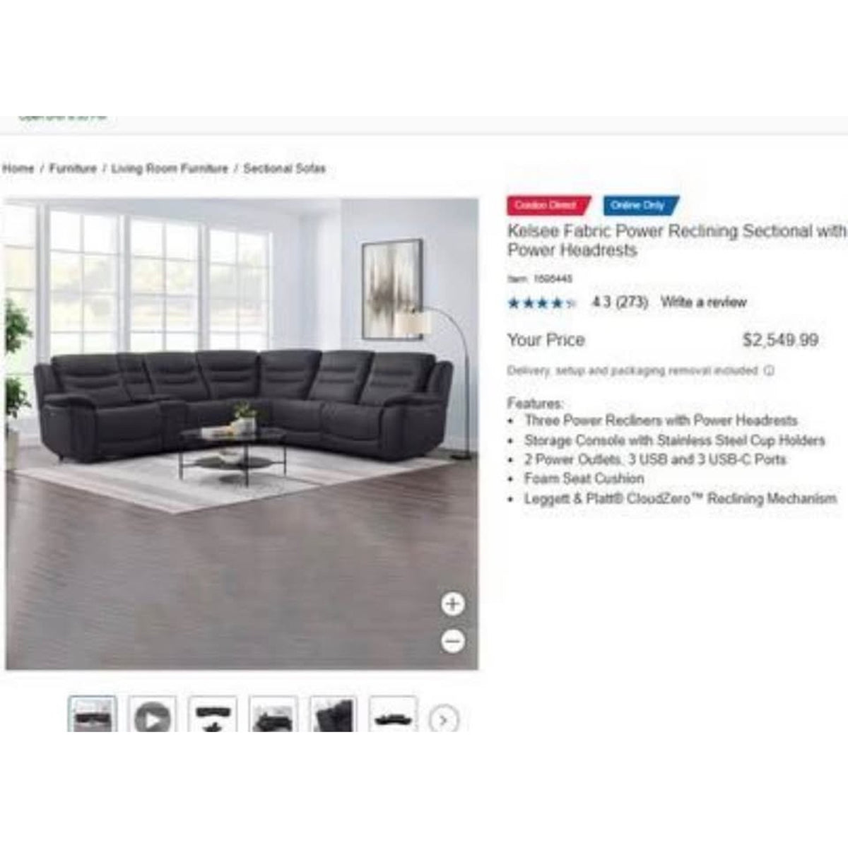 Costco Kelsee 6-Piece Power Reclining Sectional – Open Box – Delivery Available