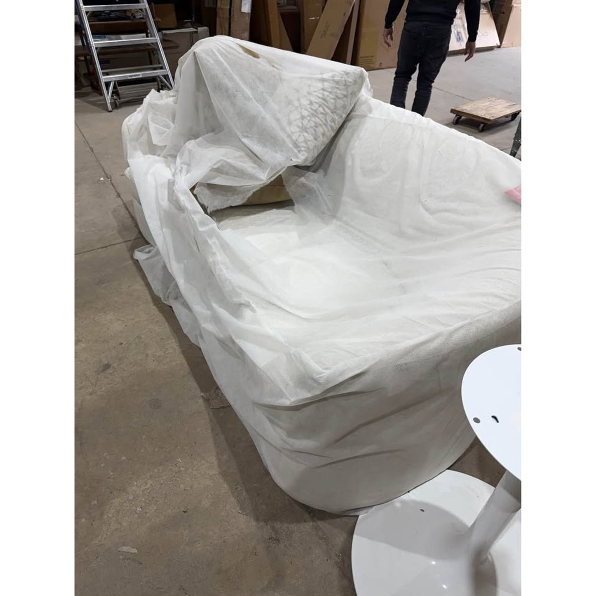 New Curved Bouclé Sofa – 88.5” Modern Cream Sofa w/ Accent Pillows - Delivery Available