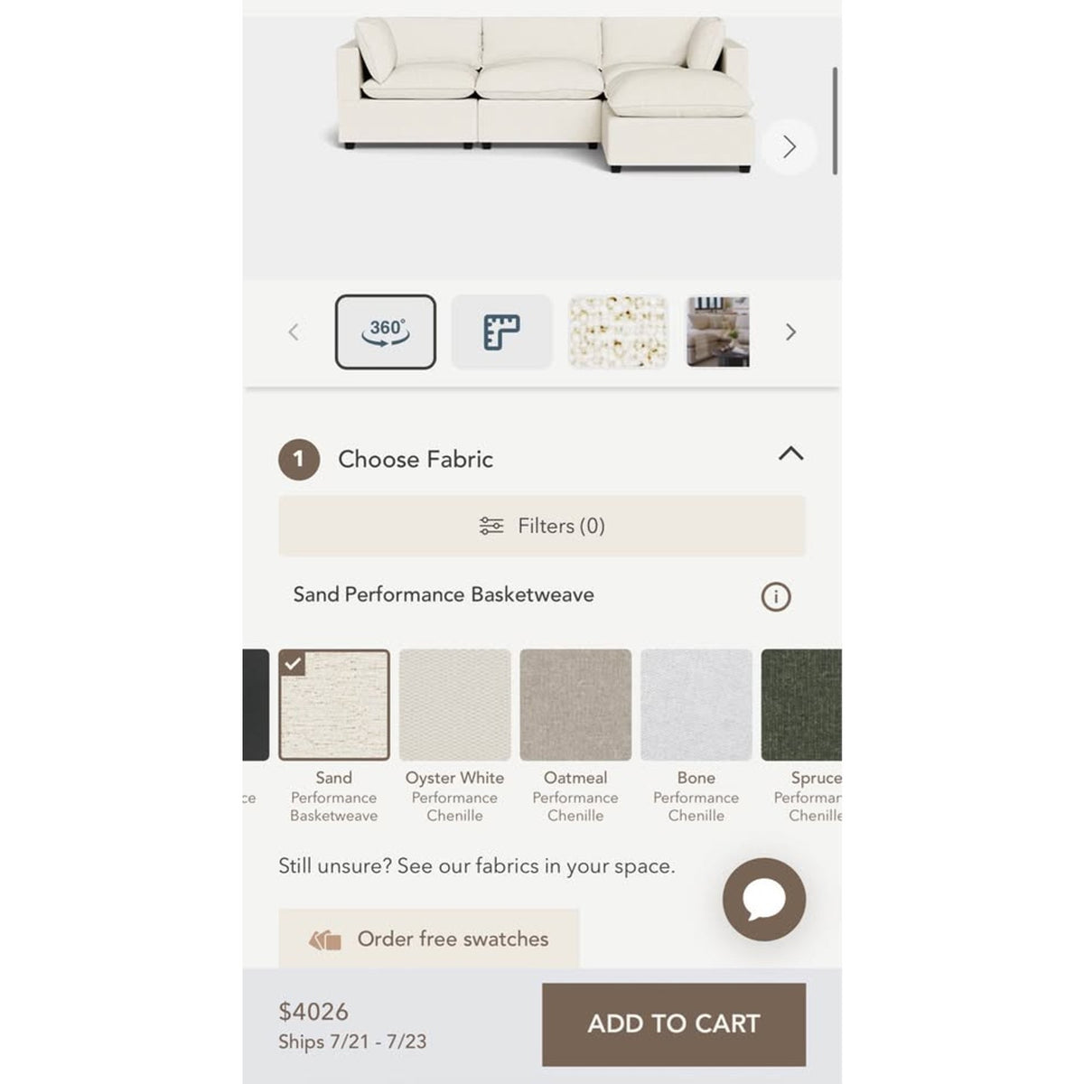 Albany Park Kova Pillow Cushion Sofa with Ottoman | Sand Performance Basketweave Delivery Available