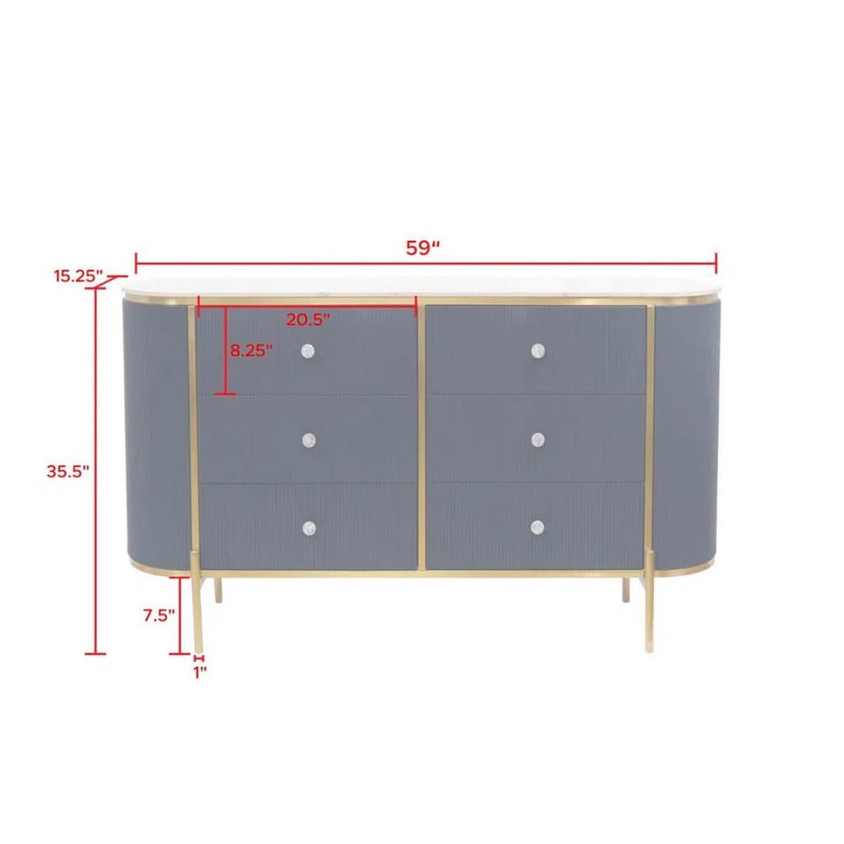 New 59” Marble Top Sideboard – Navy & Gold – Retail $4,230 – Delivery Available