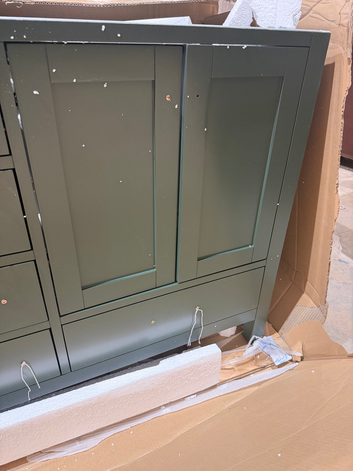 60″ Double-Sink Bathroom Vanity BASE ONLY – Vintage Green – Contractor Special – Delivery Available