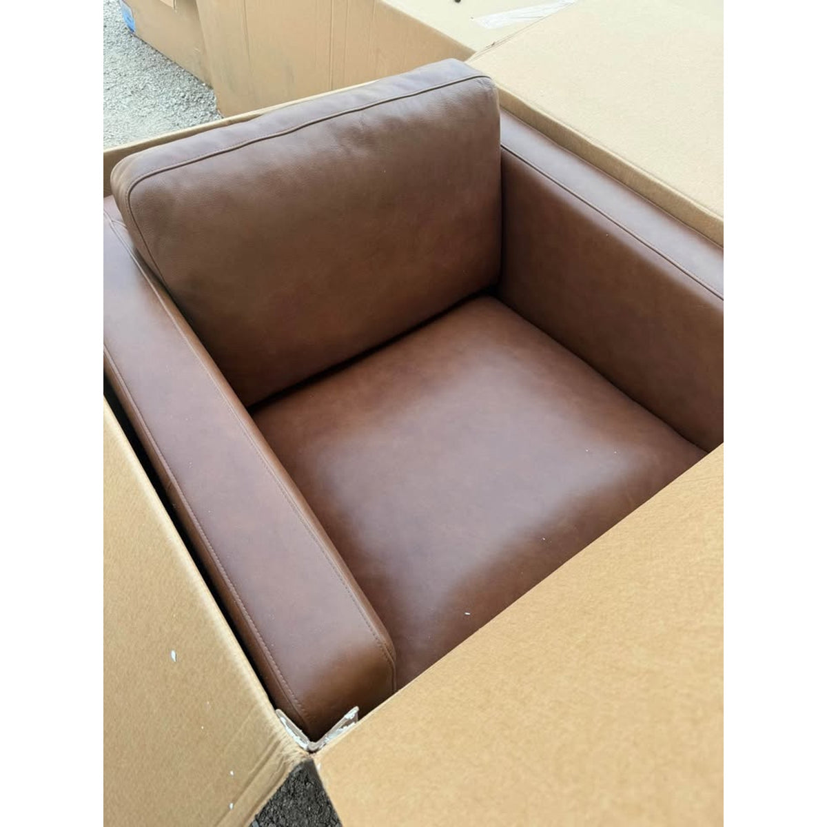 Article Roxwell Leather Lounge Chair + Ottoman – Taos Brown – $1,648 Retail – Open Box – Delivery