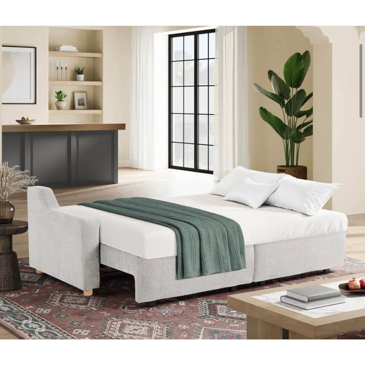 Serta Gabi Queen Sleeper Sofa – Ivory Chenille Convertible Couch 90” | Queen Bed | Delivery