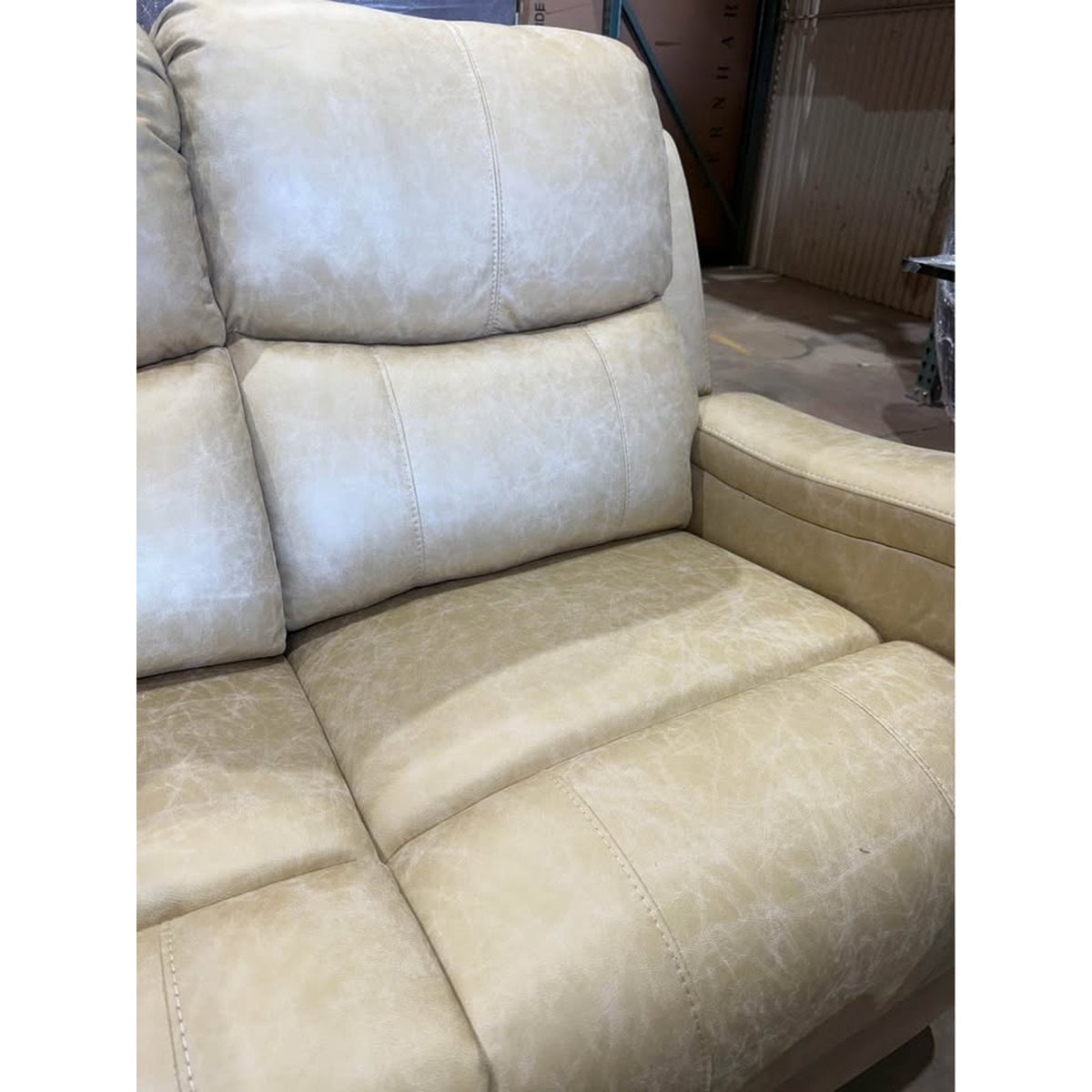 Beige Faux Leather Reclining Sofa – RETAIL $1,098.99 | NEW OPEN BOX | DELIVERY AVAILABLE