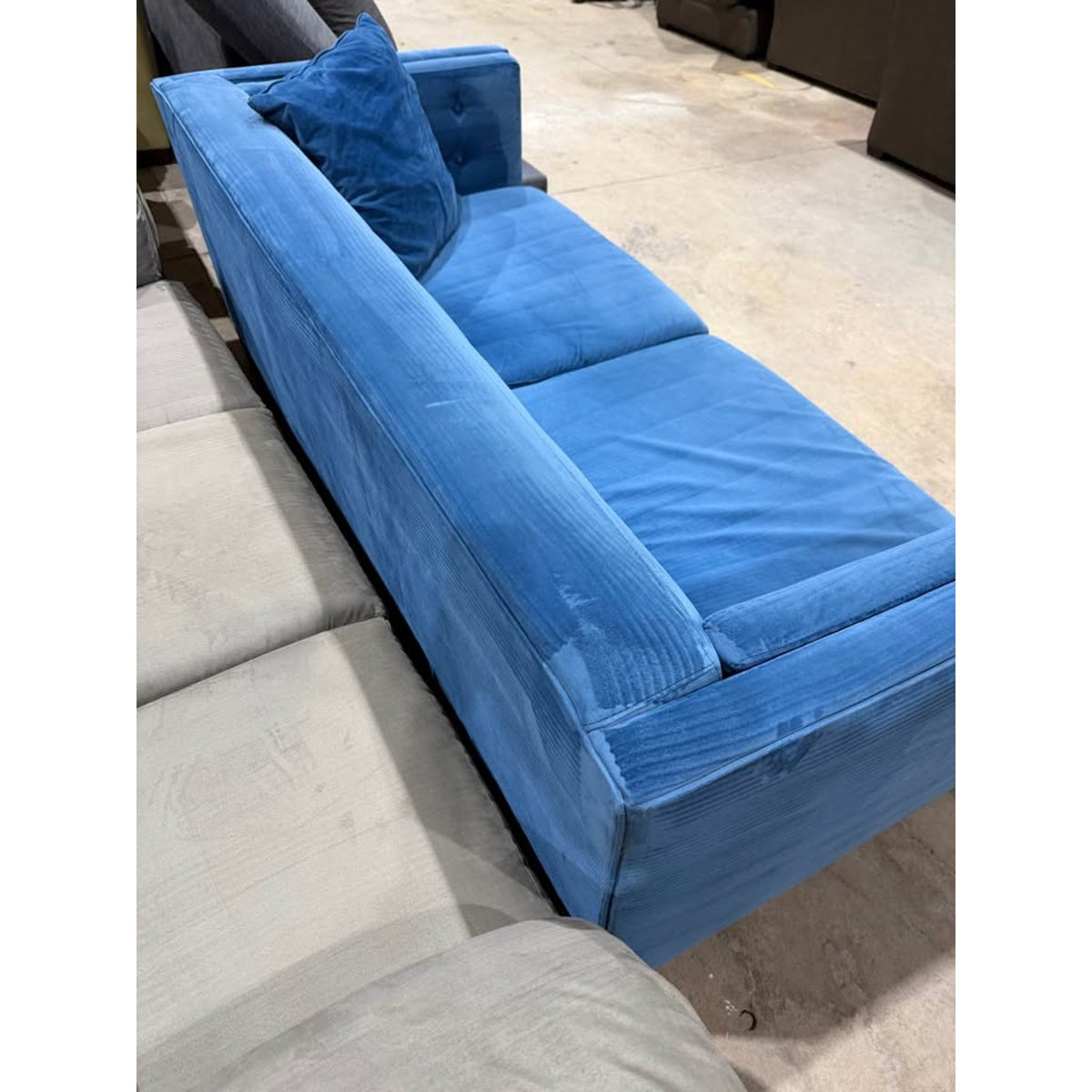 Blue Velvet Macys Sofa Couch - Shampooed & Cleaned - Stylish Color - Comfy - Delivery Available