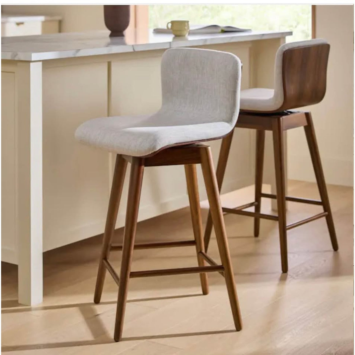 Article | Round Bar Table + 2 Swivel Bar Stools Bundle | Seno & Sede - Walnut & Mist Gray | Delivery