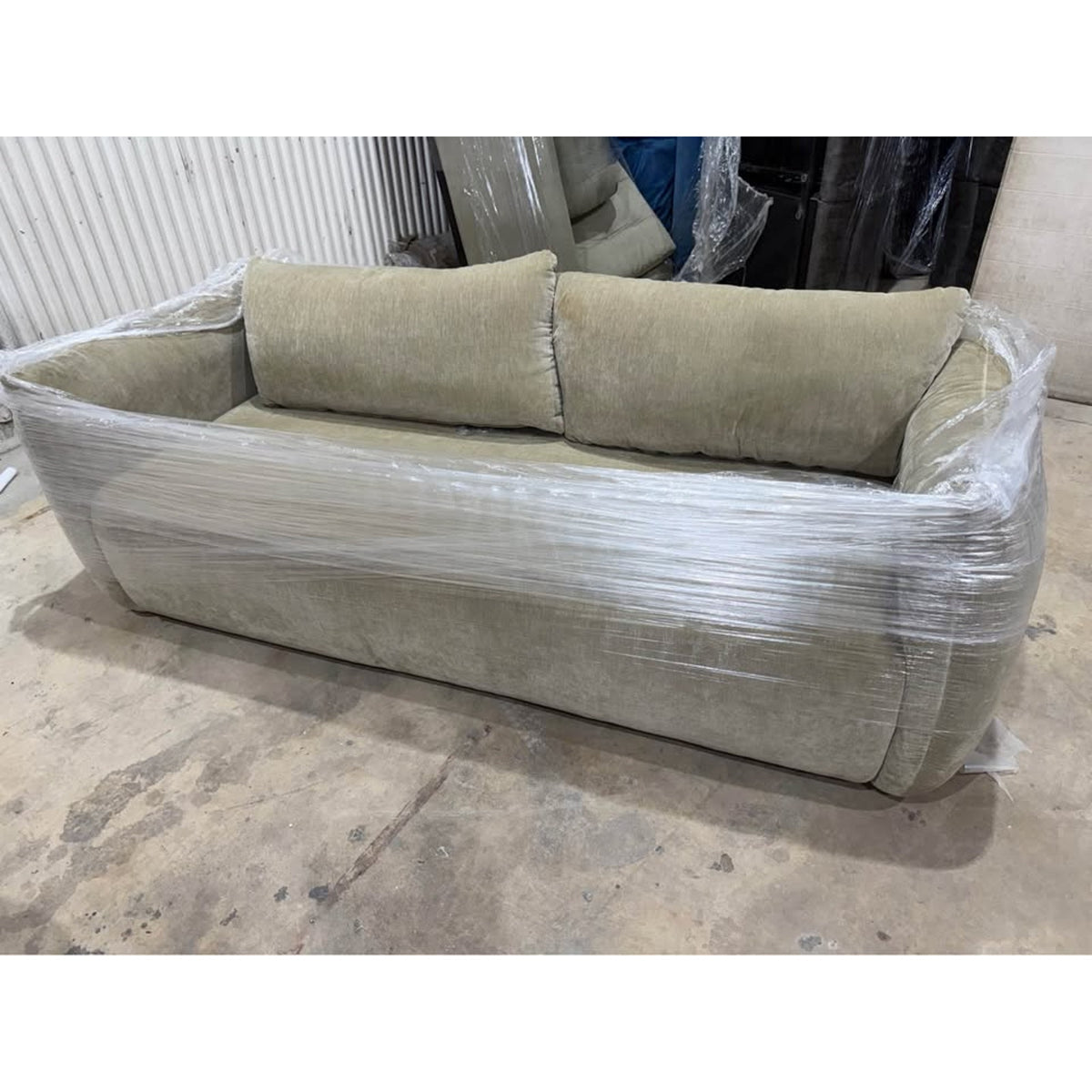 Falkon Furniture Lisette 87” Curved Designer Sofa – Moss Latte Open Box - Delivery Available
