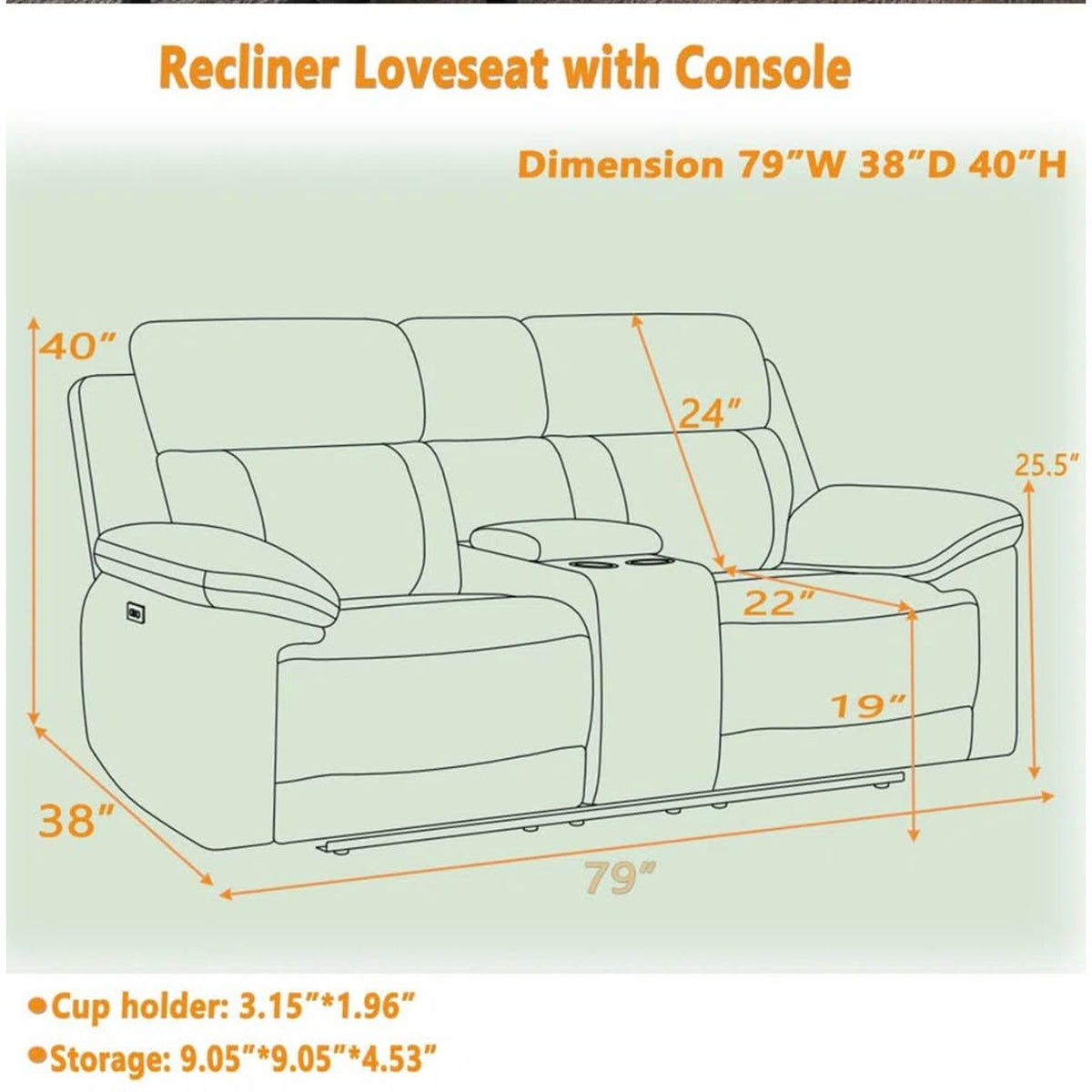 Gray Power Reclining Loveseat w/ Console – RETAIL $995 | NEW OPEN BOX | DELIVERY AVAILABLE