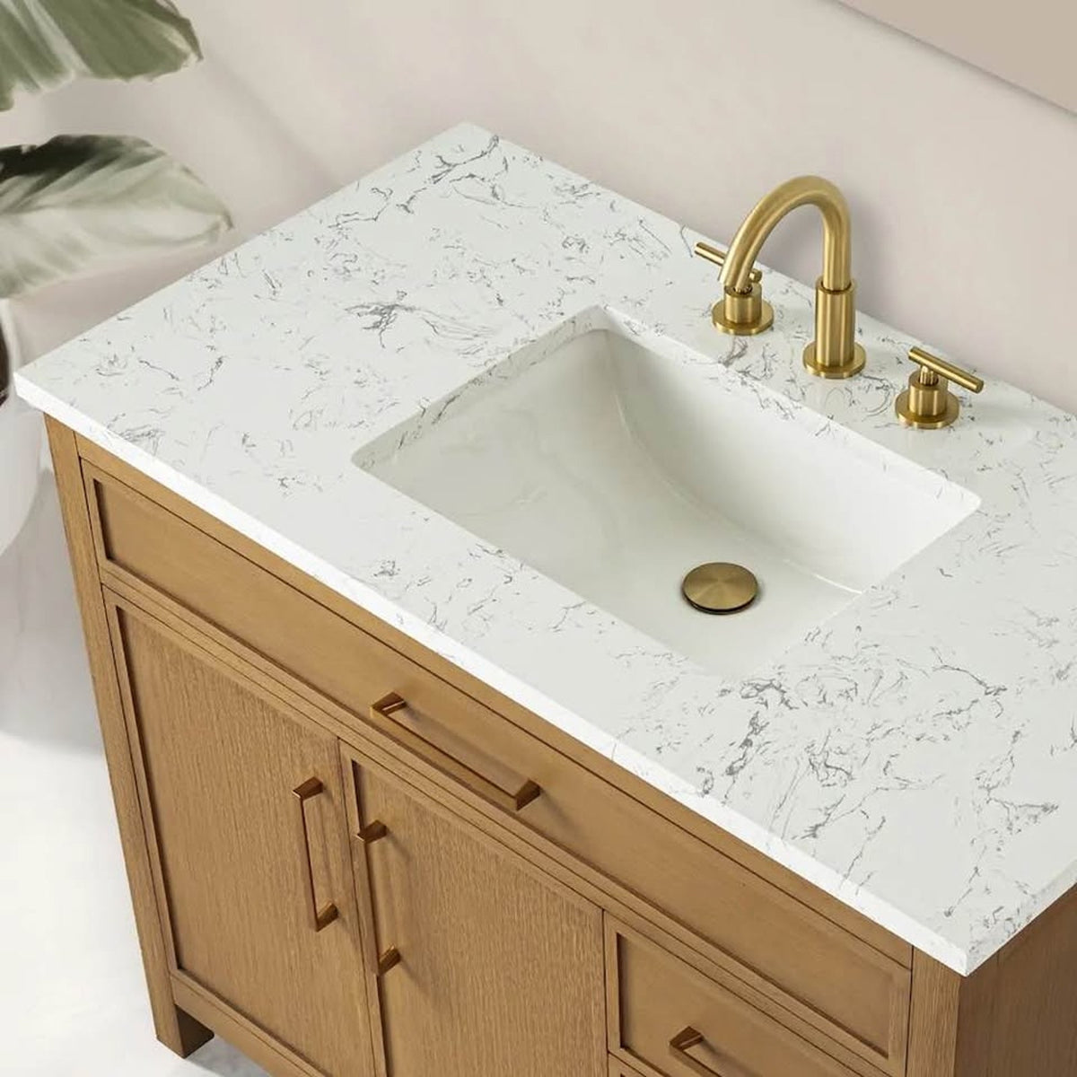 New 42” Natural Wood Bathroom Vanity with White Stone Top – New Open Box - Delivery Available