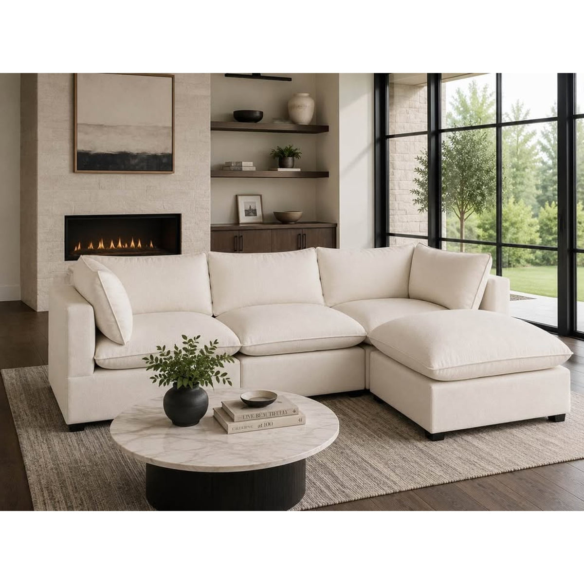 Albany Park Kova Pillow Cushion Sofa with Ottoman | Sand Performance Basketweave Delivery Available