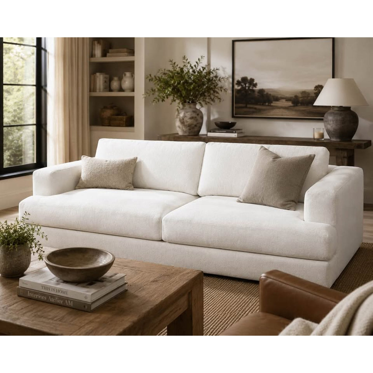 96” Oversized Ivory Down-Filled Sofa | New Open Box | Deep Seat Luxury Couch - Delivery Available